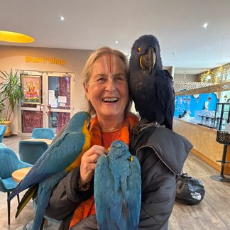 Swamini Drishti with three parrots